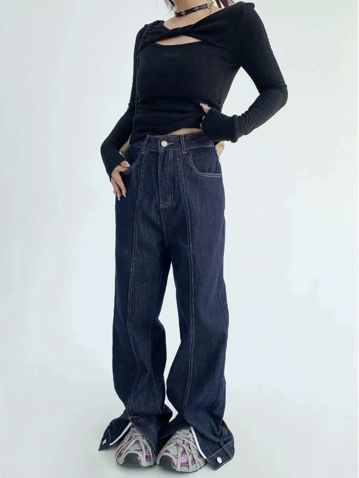Wide-Leg High-Waisted Denim Pants