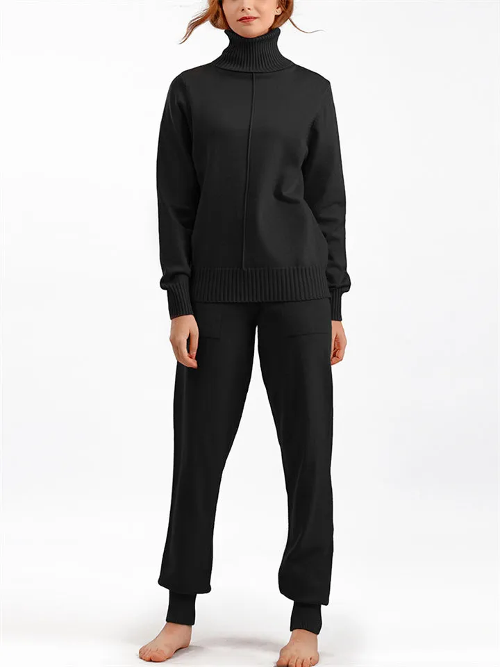 Winter Home Turtleneck Knit Sweater   Sweatpants