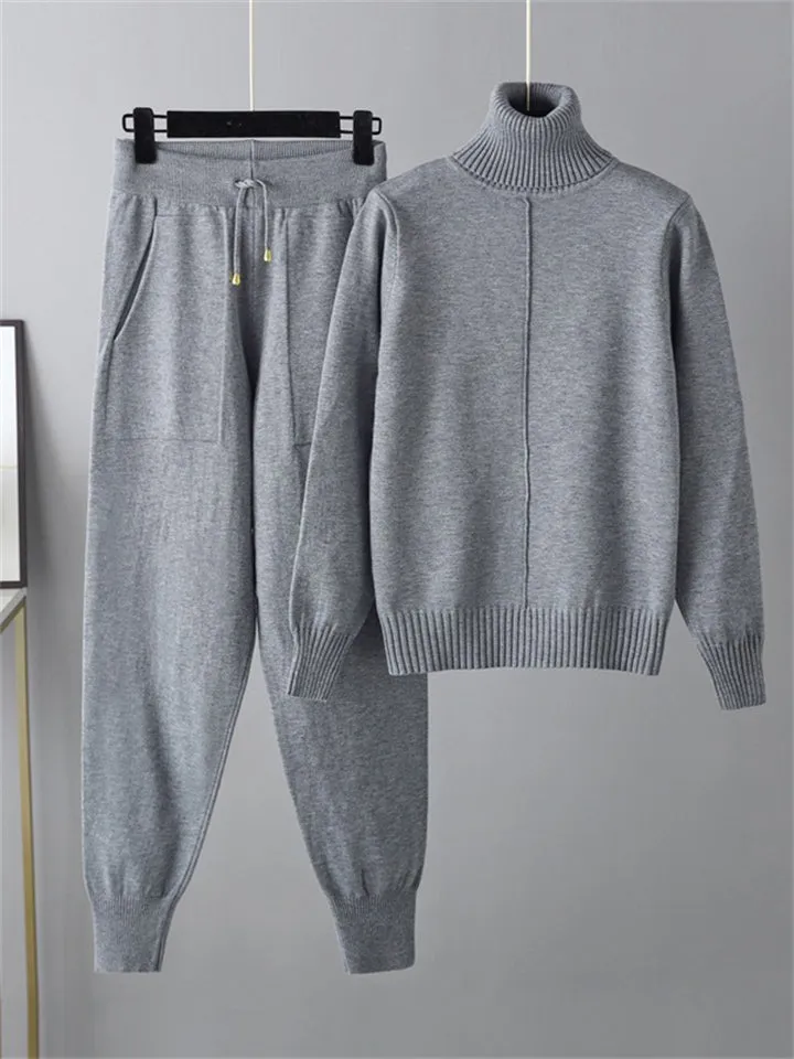 Winter Home Turtleneck Knit Sweater   Sweatpants