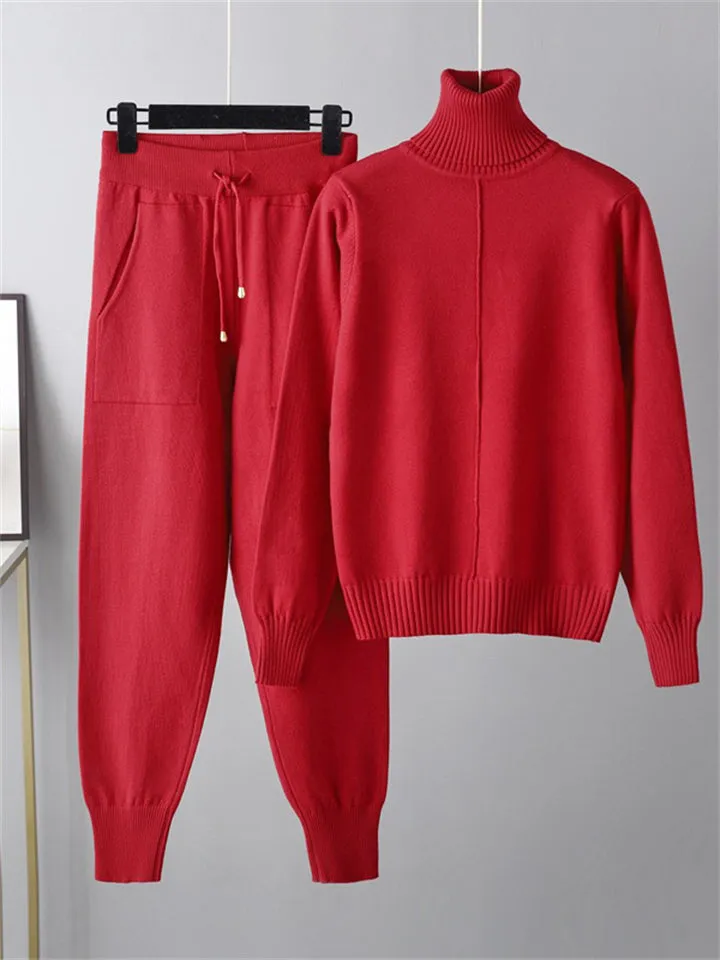 Winter Home Turtleneck Knit Sweater   Sweatpants