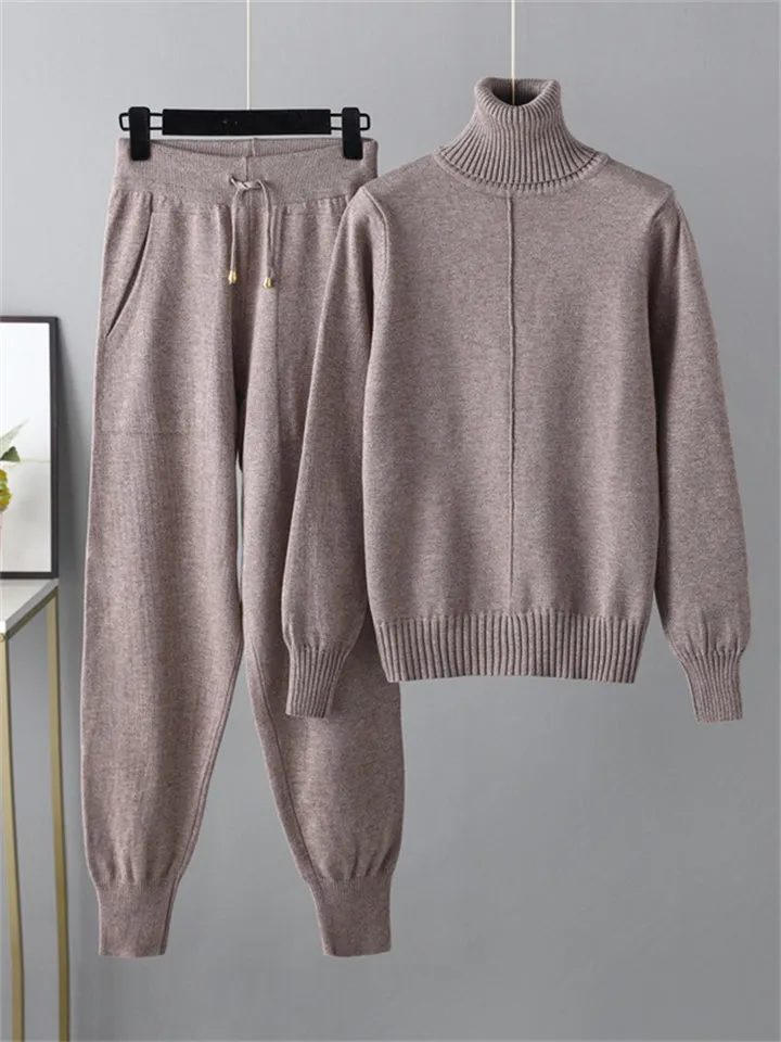 Winter Home Turtleneck Knit Sweater   Sweatpants
