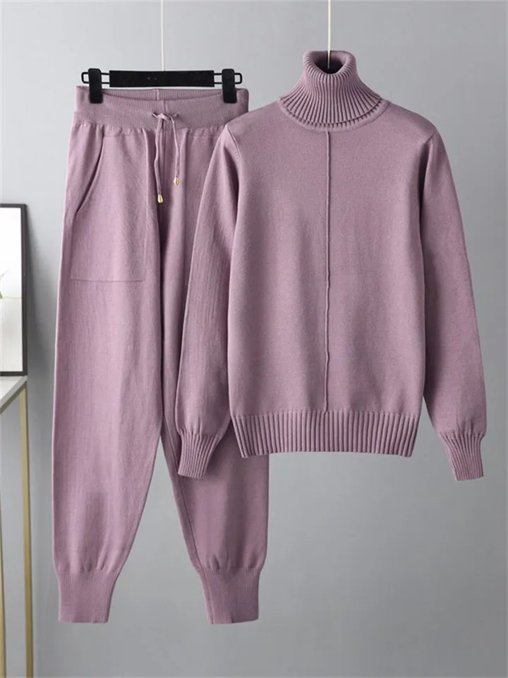 Winter Home Turtleneck Knit Sweater   Sweatpants