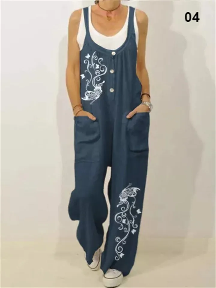 Women's Cute Allover Cartoon Animal Print Sleeveless Loose Jumpsuit