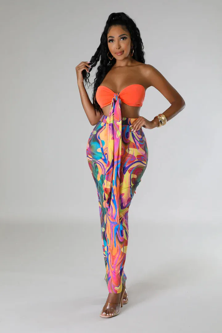 Women's Sensational Bikini Halter Top High Waisted Multi-Color Maxi Skirt Set