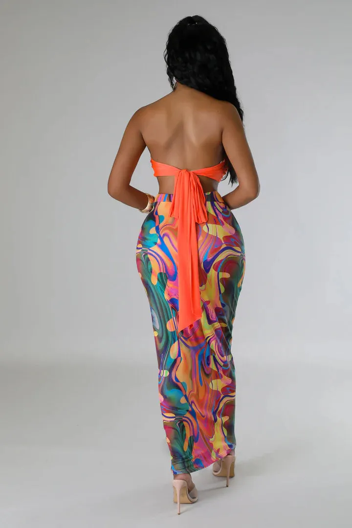Women's Sensational Bikini Halter Top High Waisted Multi-Color Maxi Skirt Set