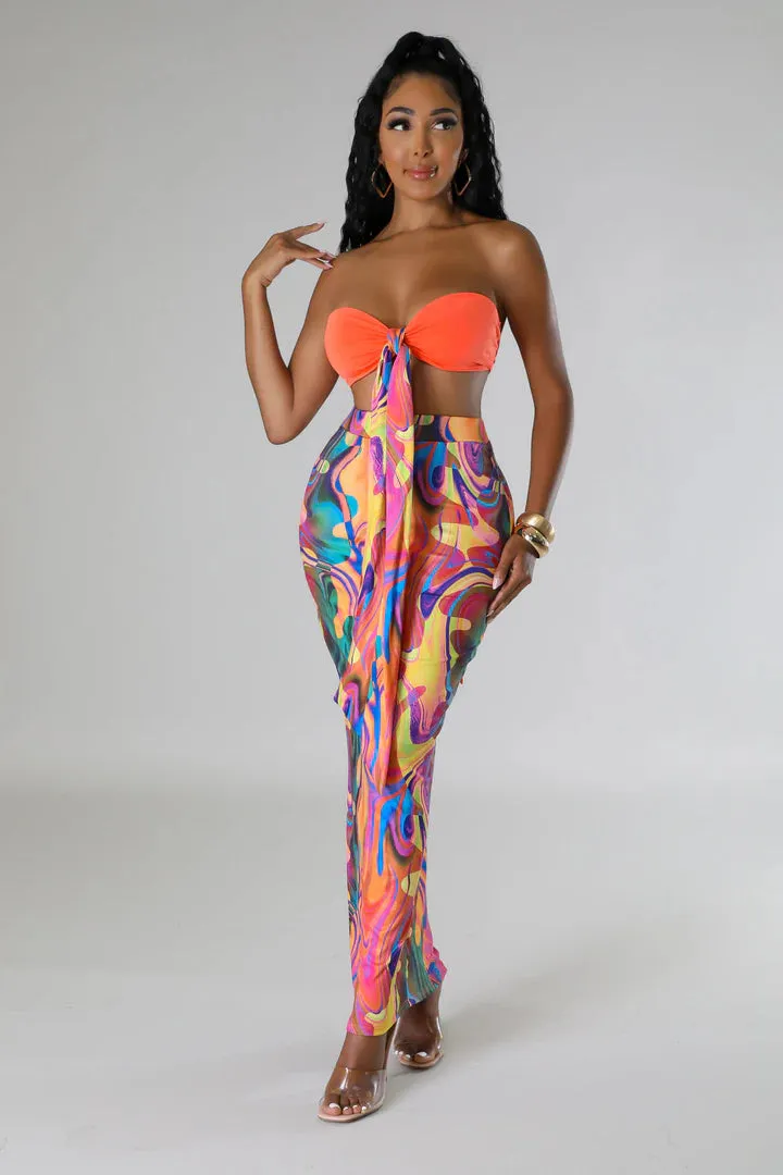 Women's Sensational Bikini Halter Top High Waisted Multi-Color Maxi Skirt Set