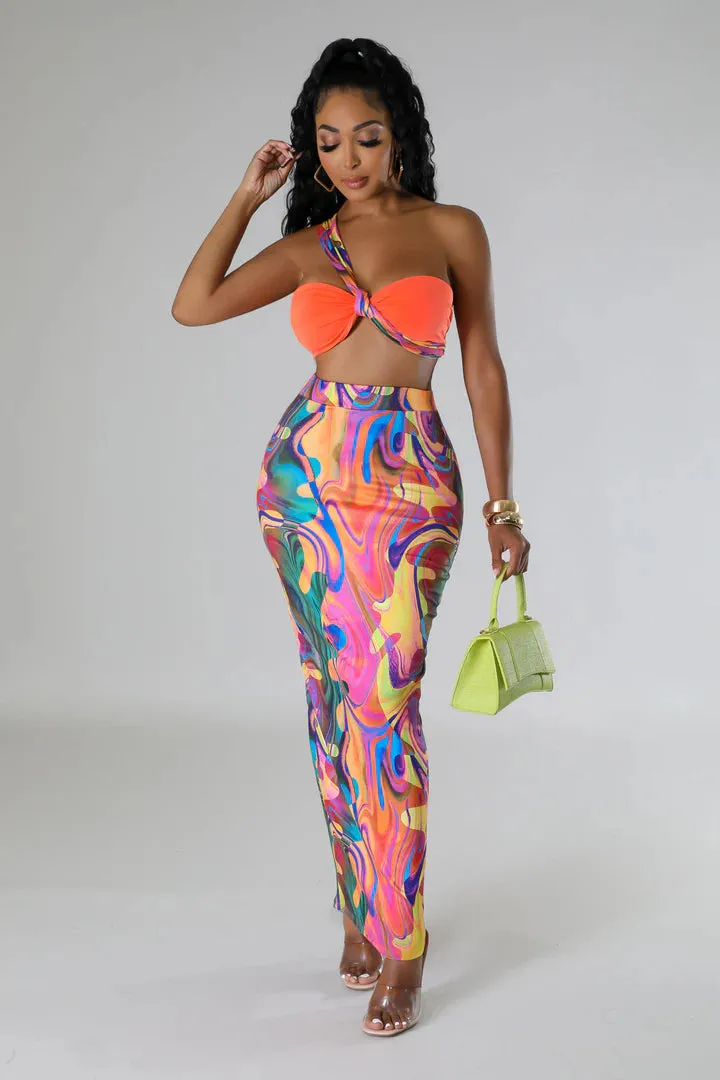 Women's Sensational Bikini Halter Top High Waisted Multi-Color Maxi Skirt Set