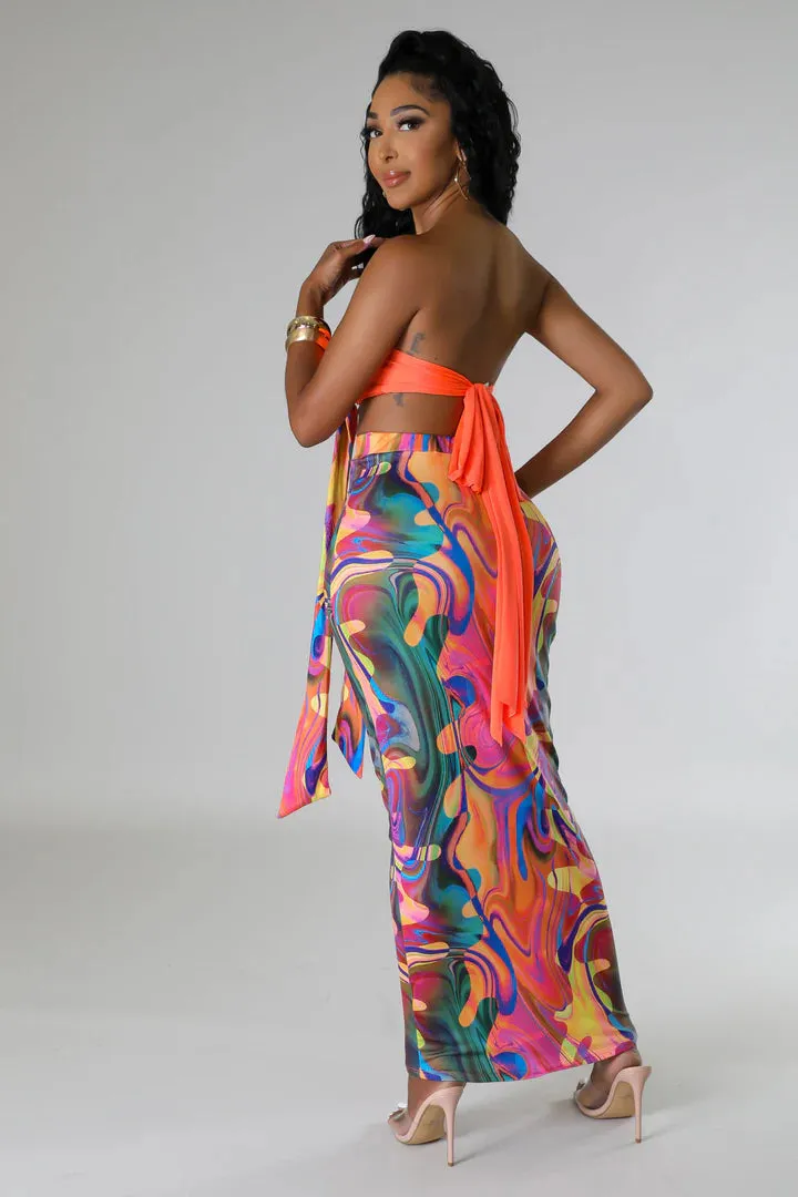 Women's Sensational Bikini Halter Top High Waisted Multi-Color Maxi Skirt Set