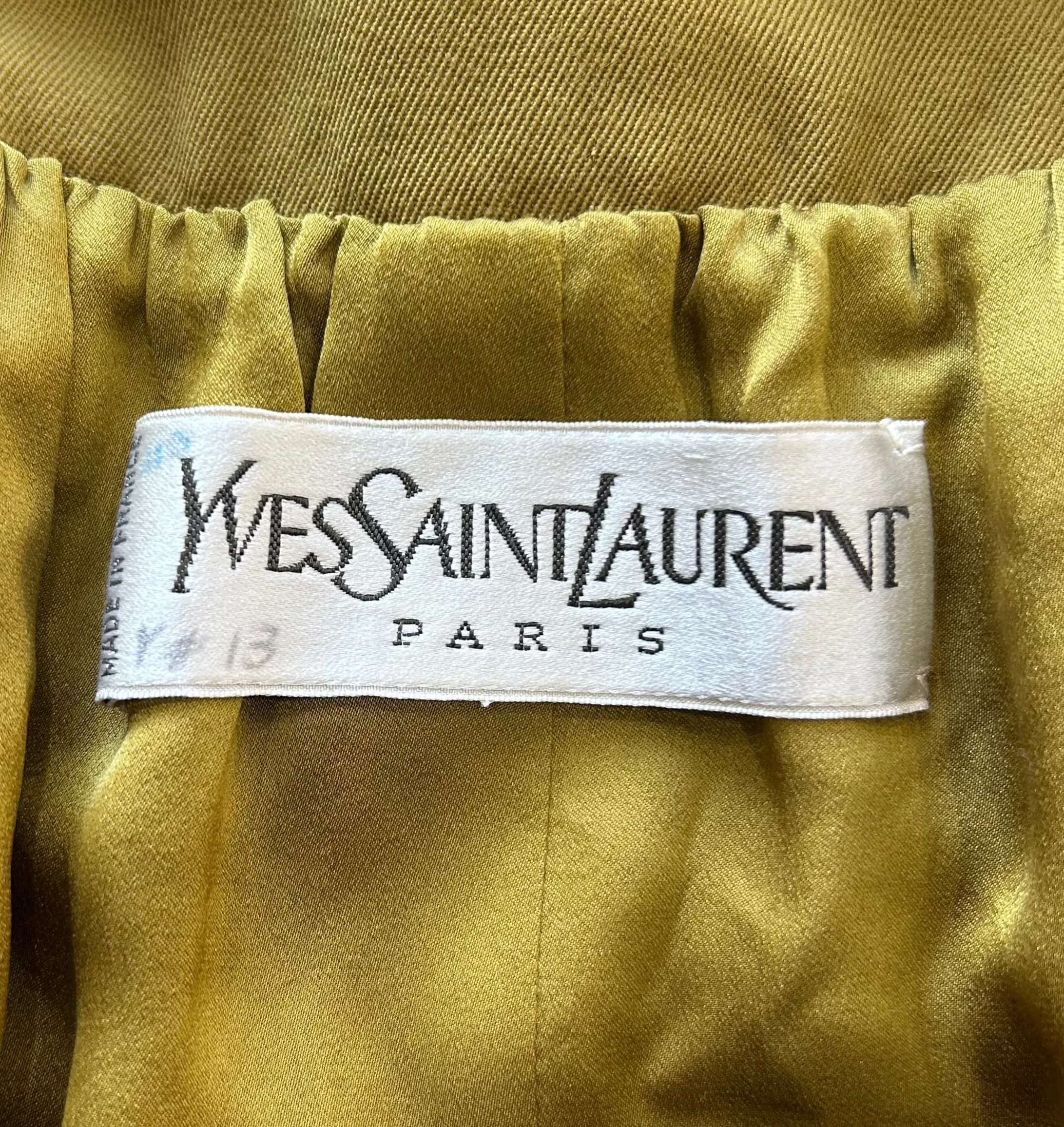 Yves Saint Laurent Haute Couture 1980's Olive Green Khaki Ensemble with Lizard Belt
