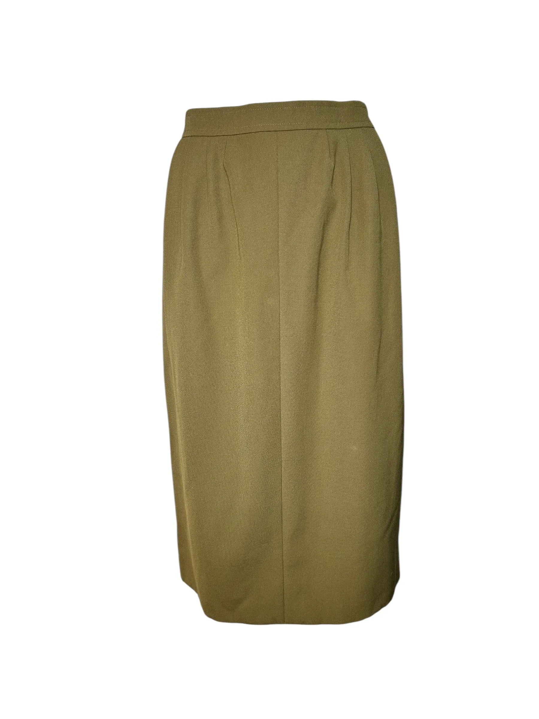 Yves Saint Laurent Haute Couture 1980's Olive Green Khaki Ensemble with Lizard Belt